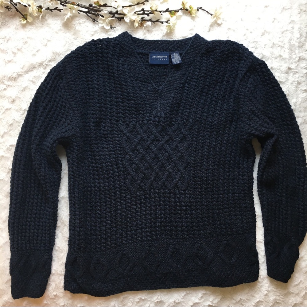 🍃Liz Claiborne Lizsport Chunky Knit Navy Sweater Sz M